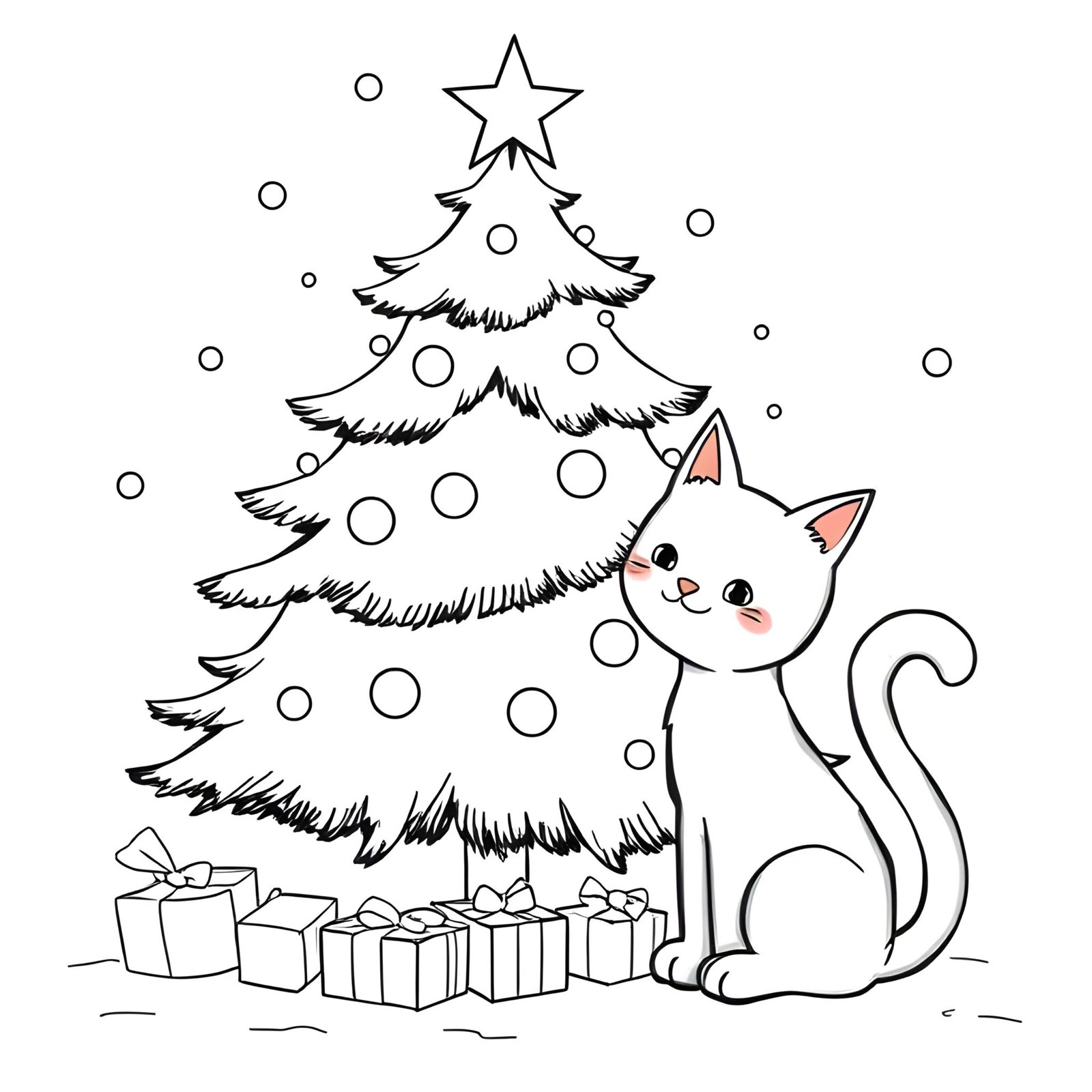 Coloriages sapin de noel et chat