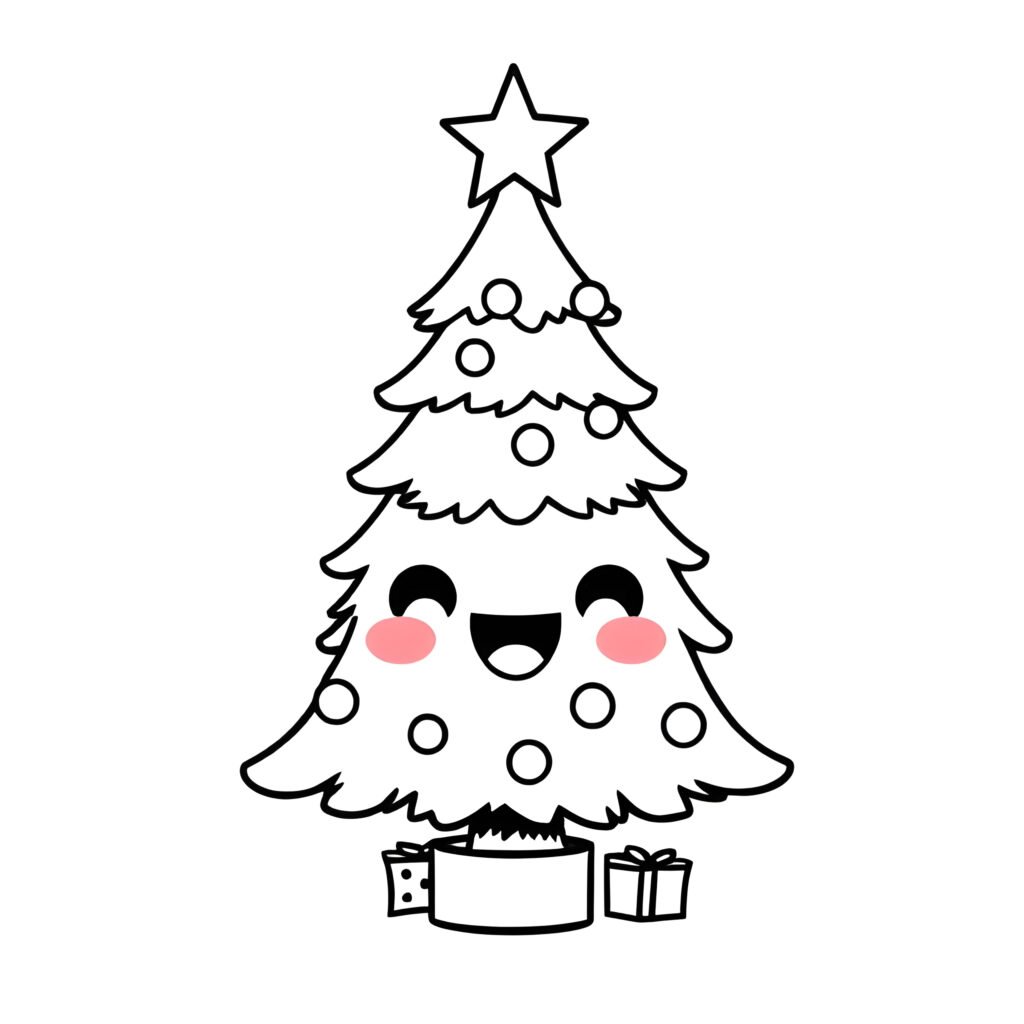 Coloriage d'un sapin de Noël souriant