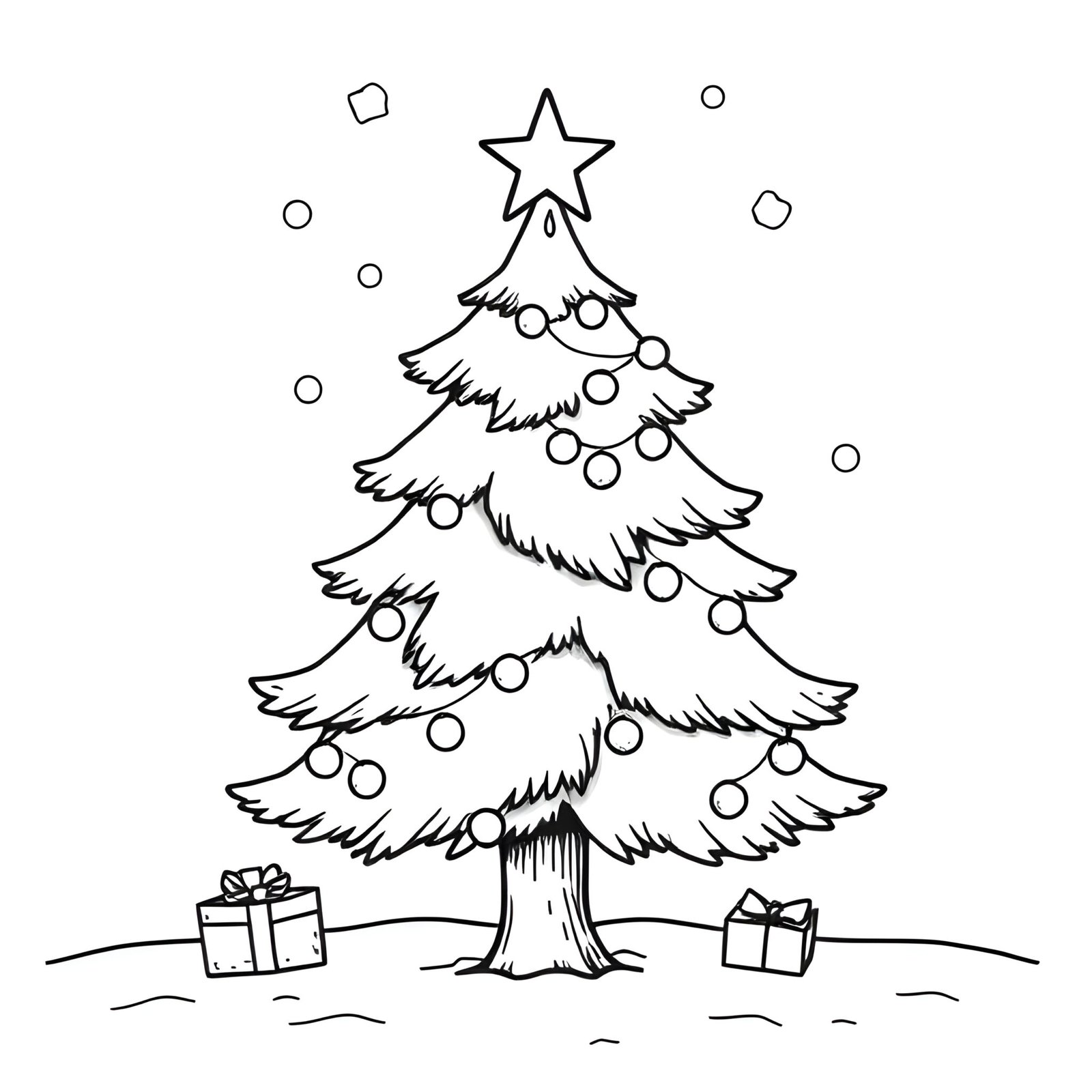 Coloriage d'un sapin de Noël avec des cadeaux