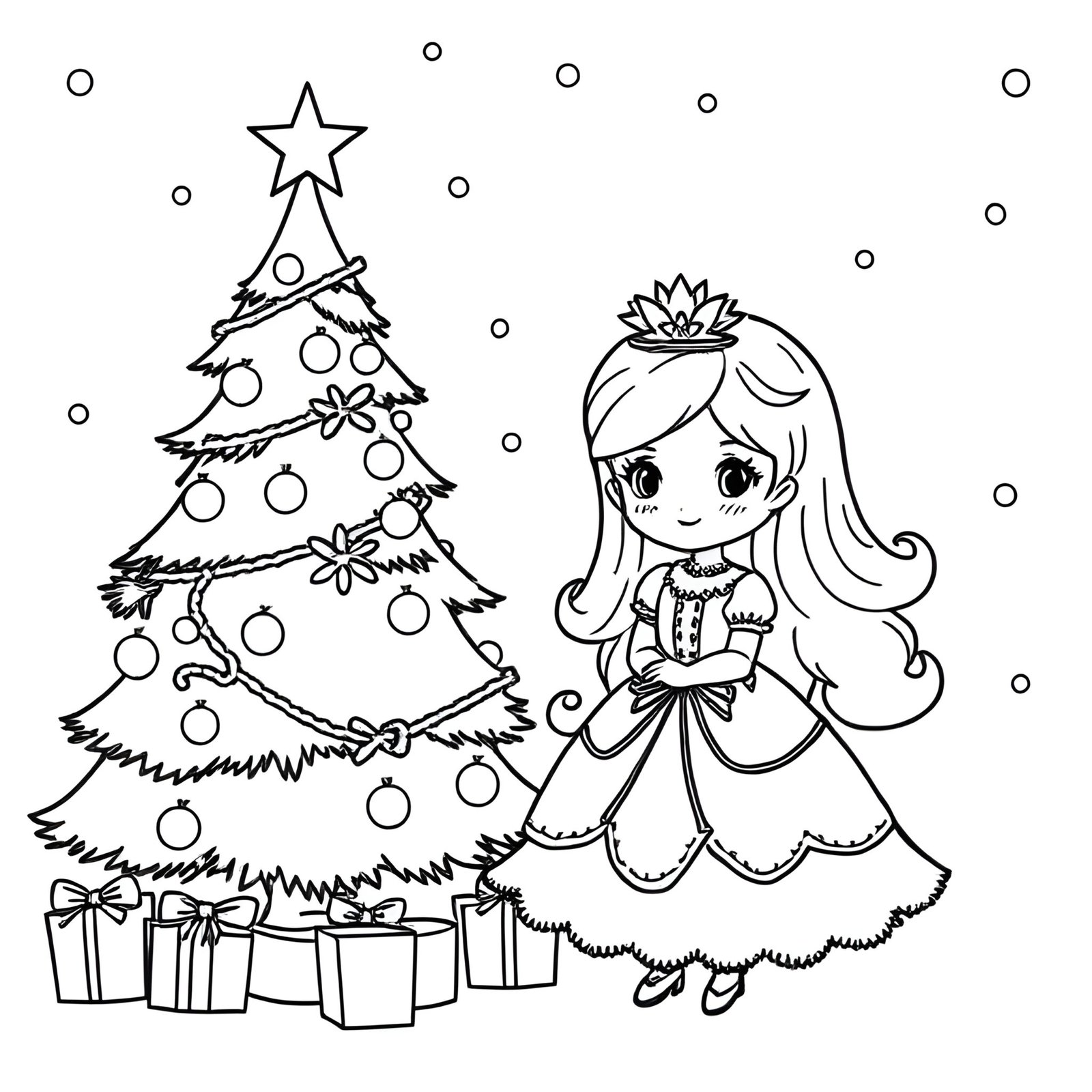 Coloriage Sapin de Noël et Princesse