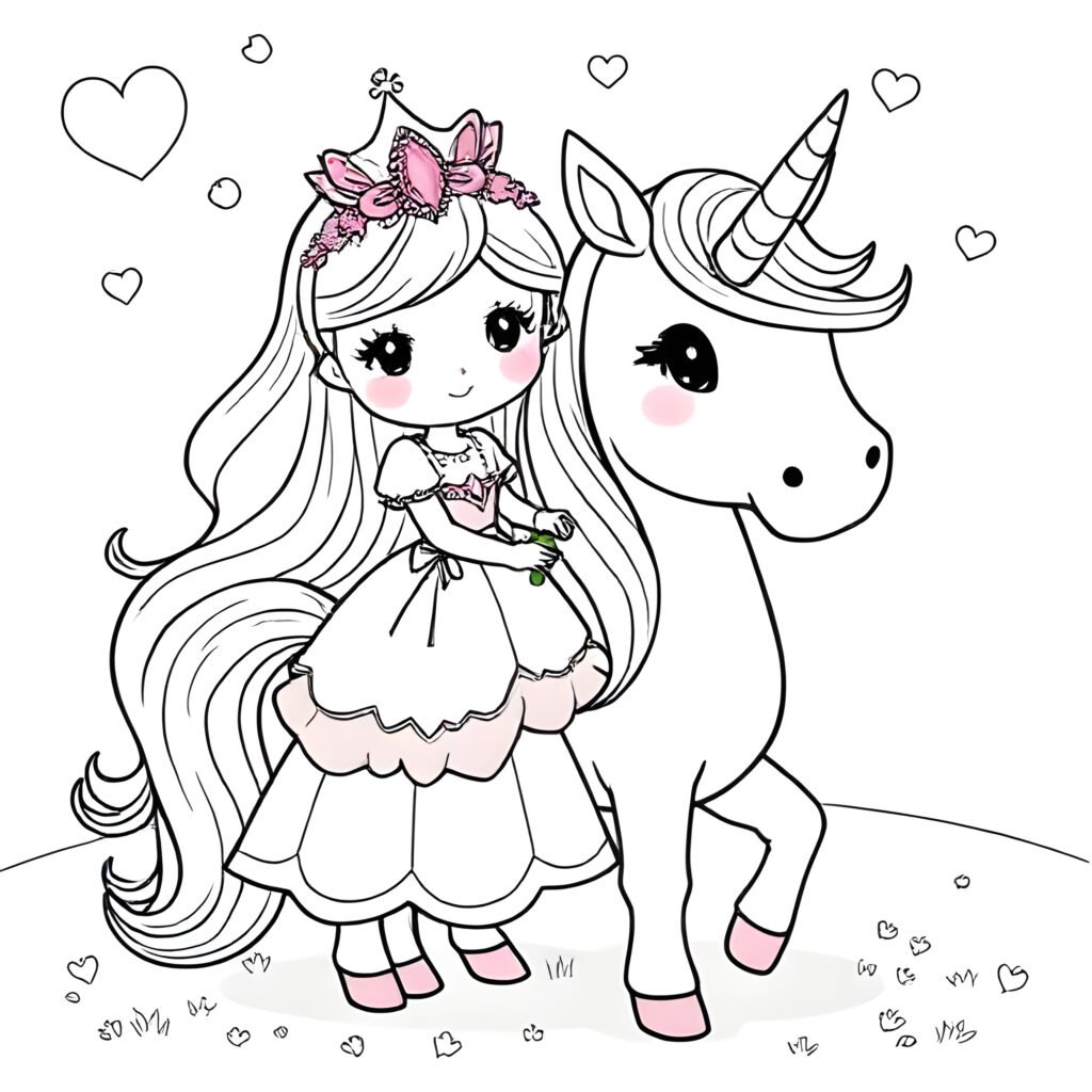 Croquis de Licorne avec Princesse à télécharger gratuitement