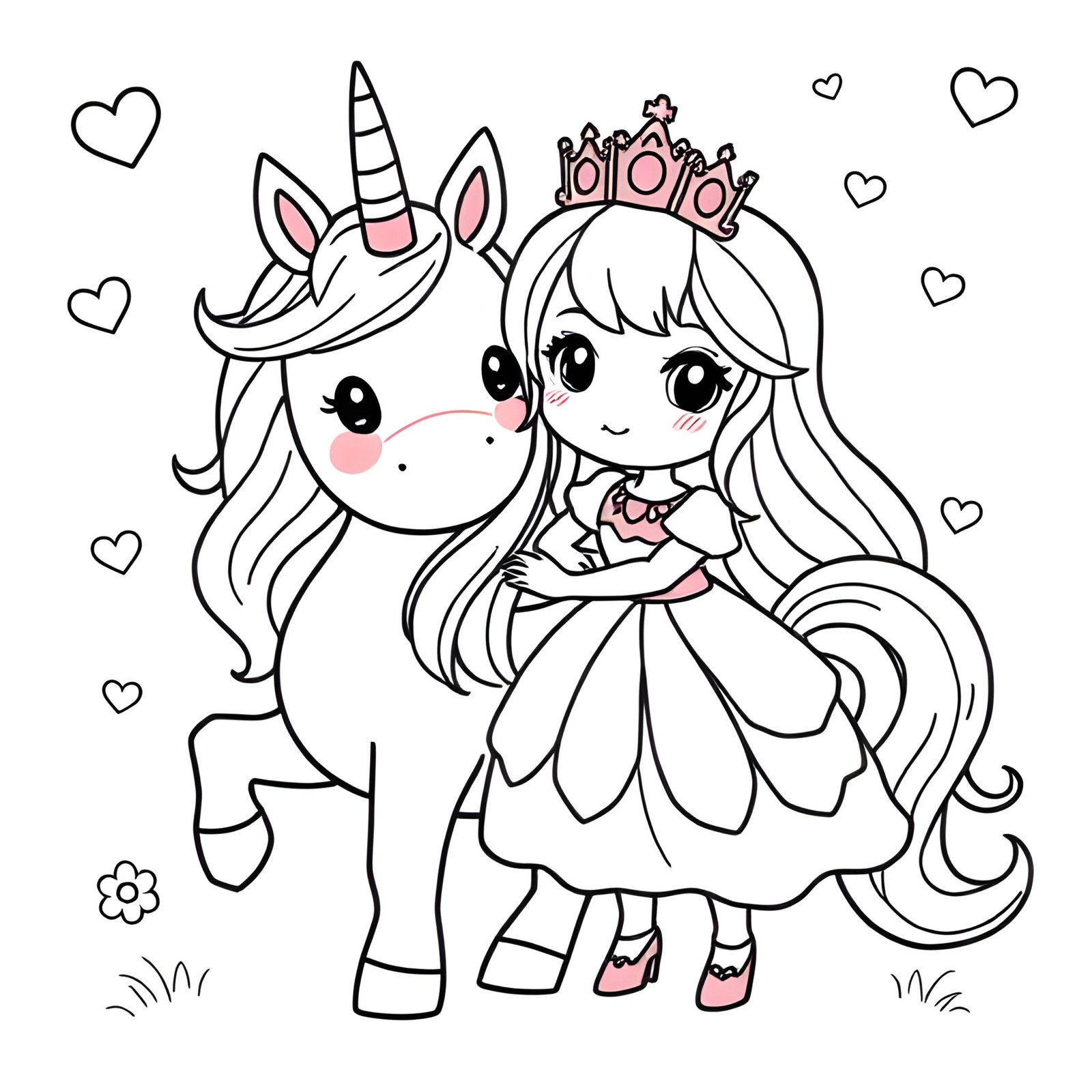 Croquis de Licorne et Princesse à télécharger gratuitement