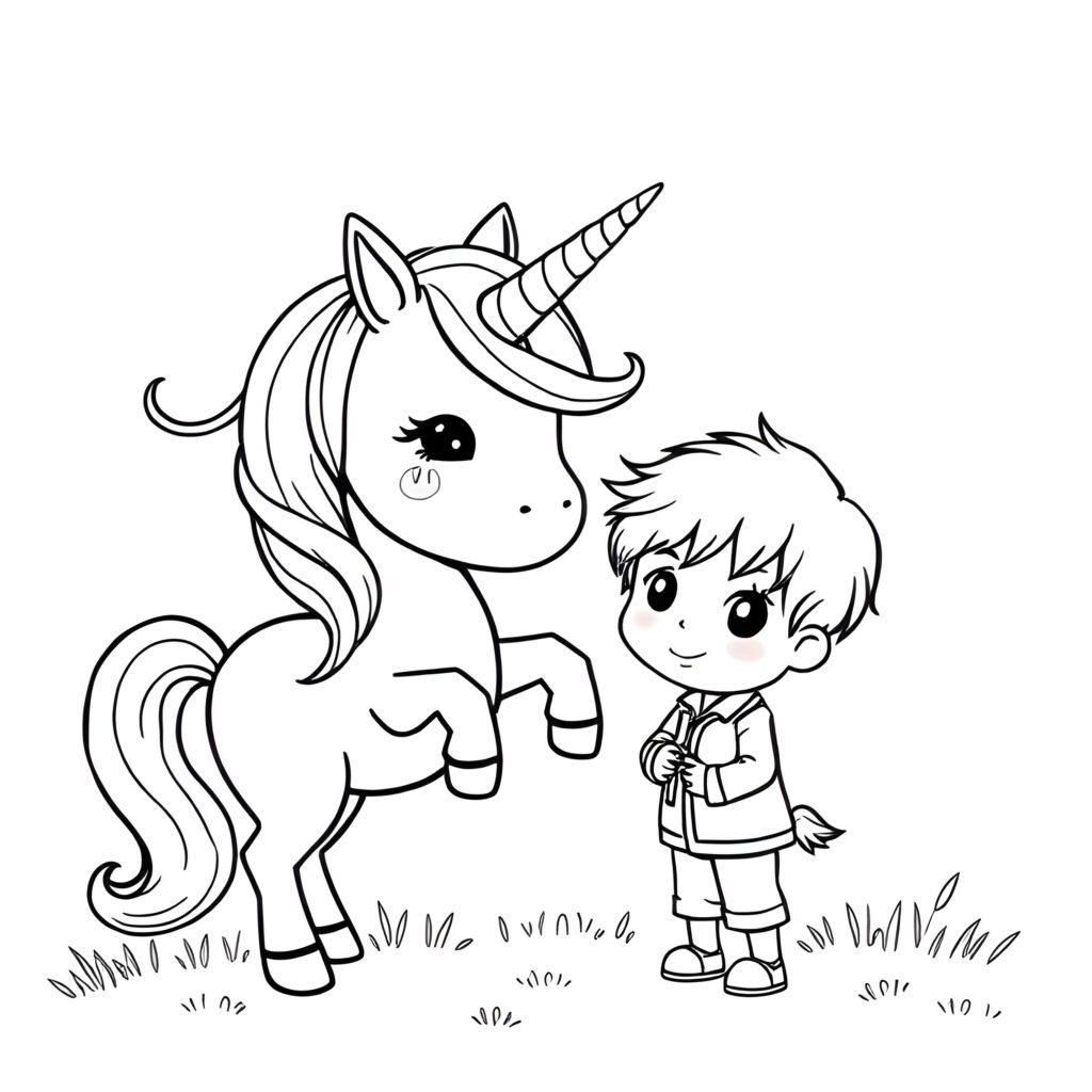 Croquis de Licorne avec Enfant télécharger gratuitement