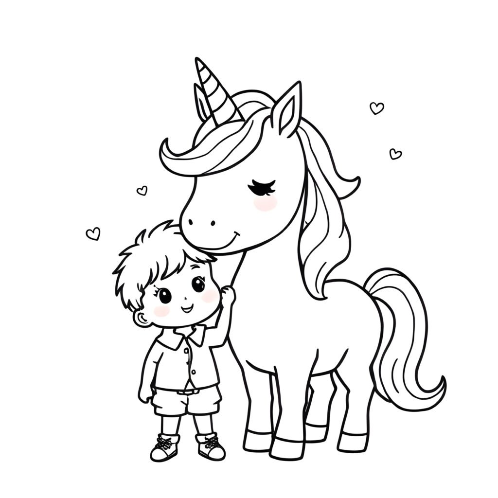 Croquis de Licorne et Enfant à télécharger gratuitement