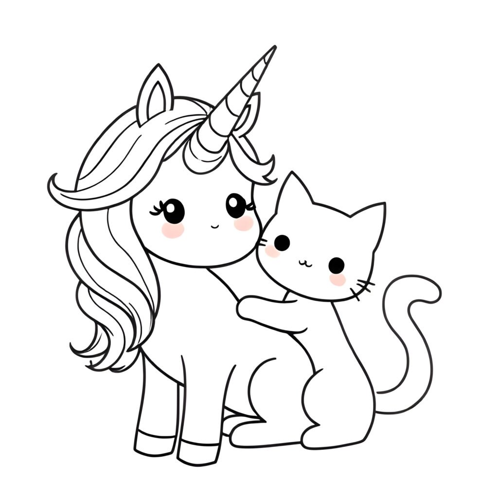 Croquis de licorne et chat à télécharger gratuitement