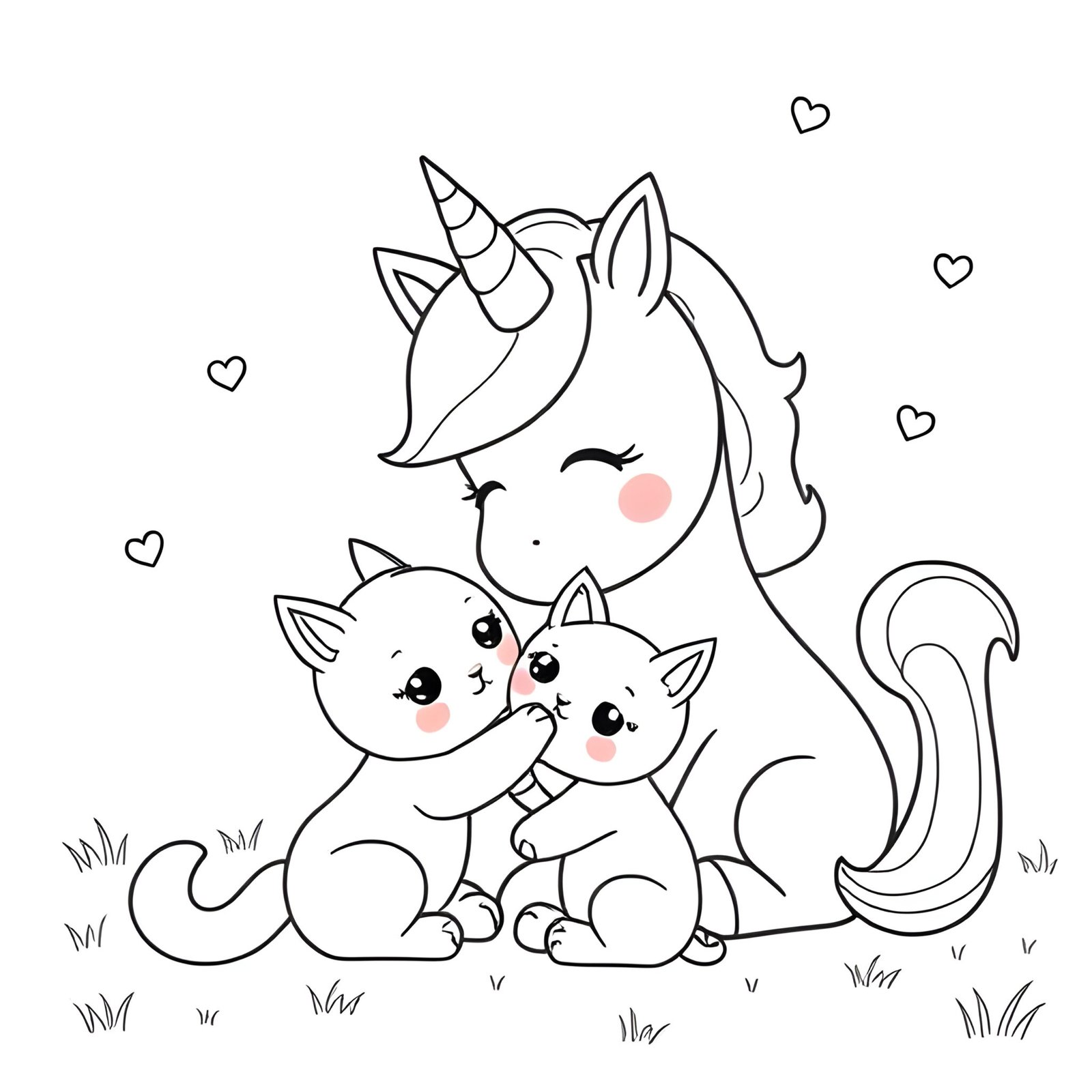 Licorne avec chatons croquis à télécharger gratuitement