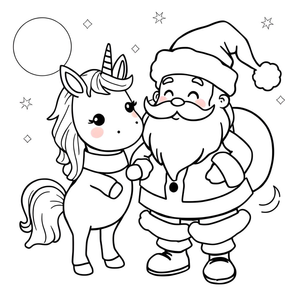 Croquis gratuit de licorne et de père Noël