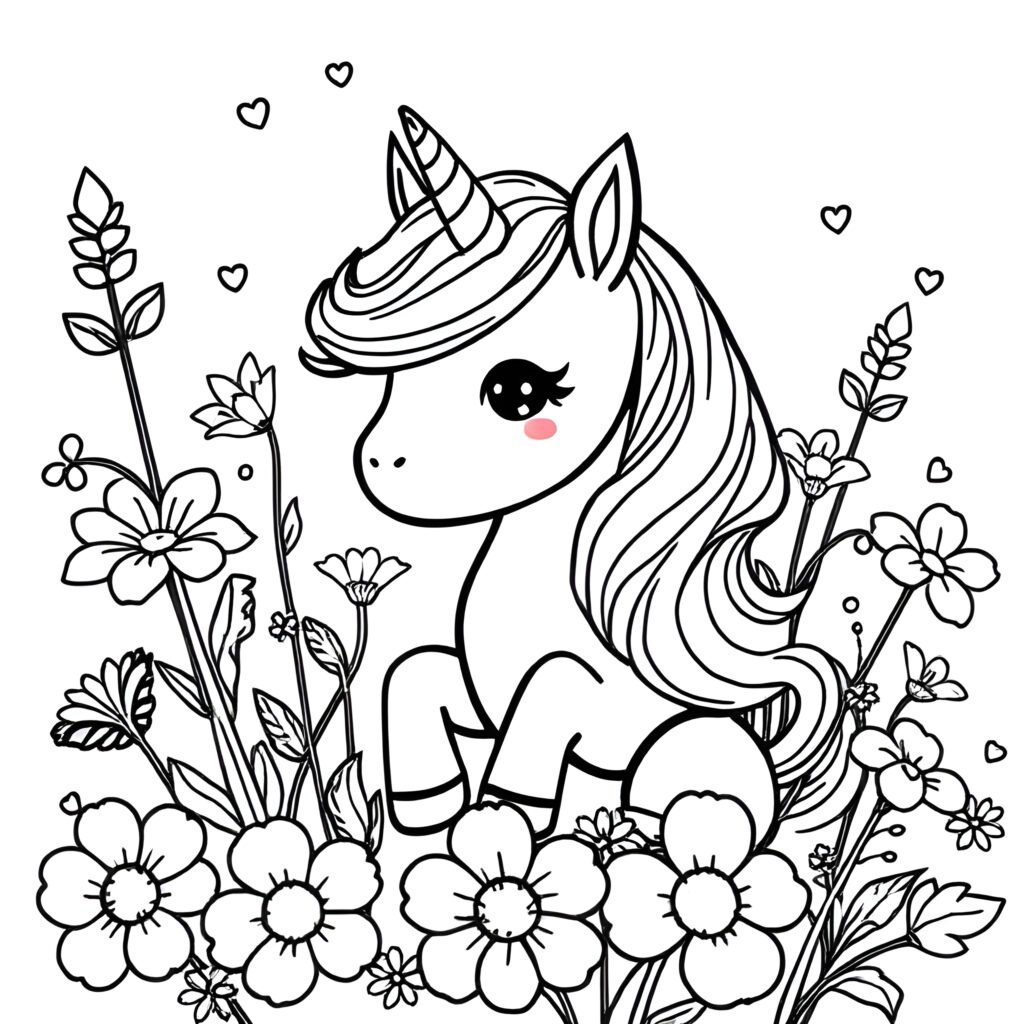Croquis gratuit de licorne en fleurs