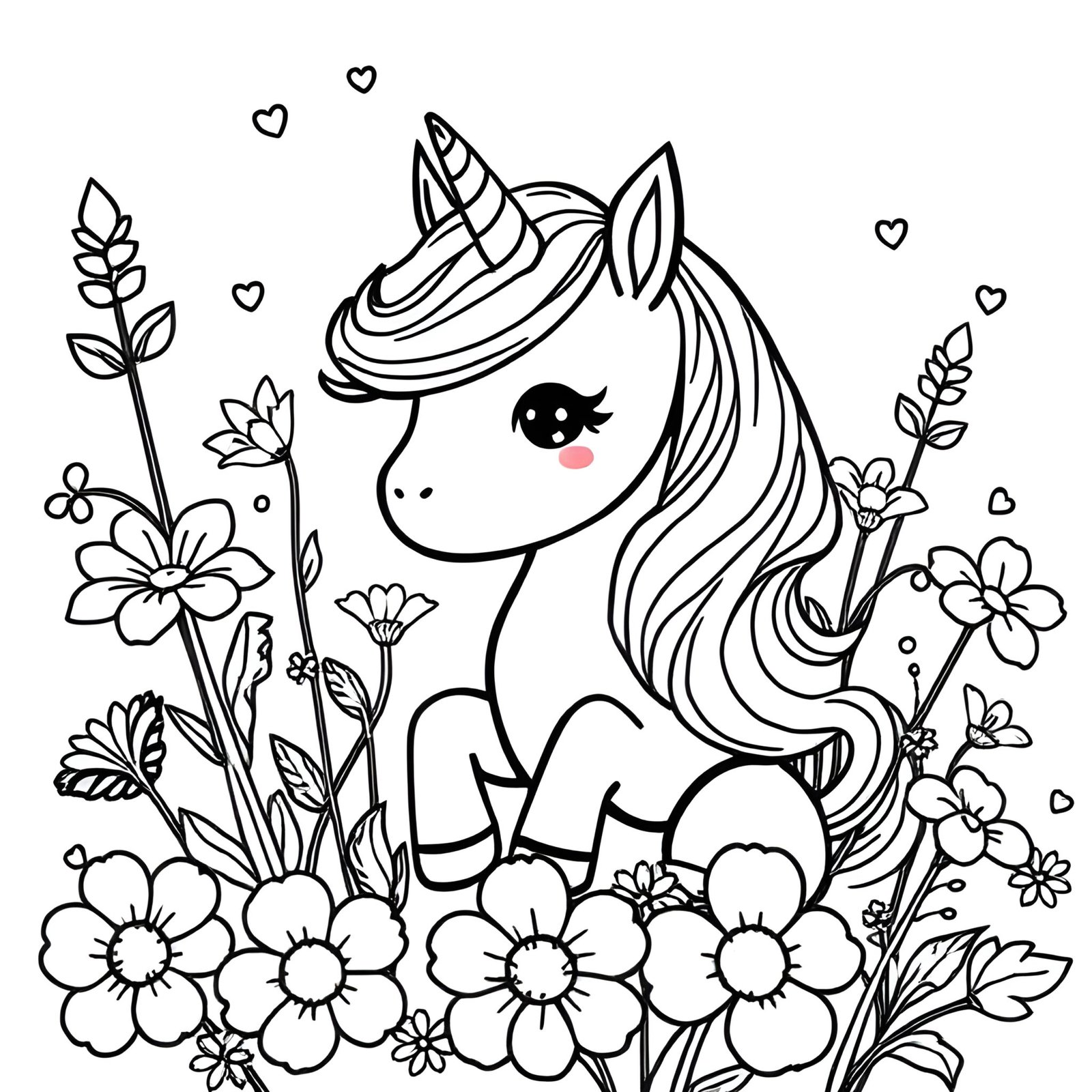 Croquis gratuit de licorne en fleurs