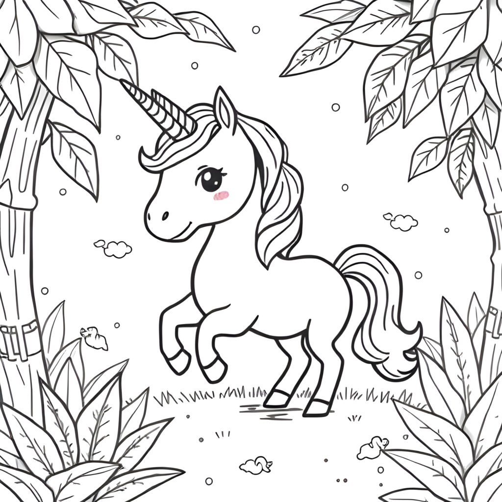 Croquis gratuit d'une licorne dans le jardin