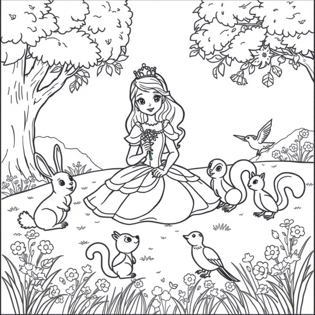 Coloriage Princesse avec animaux