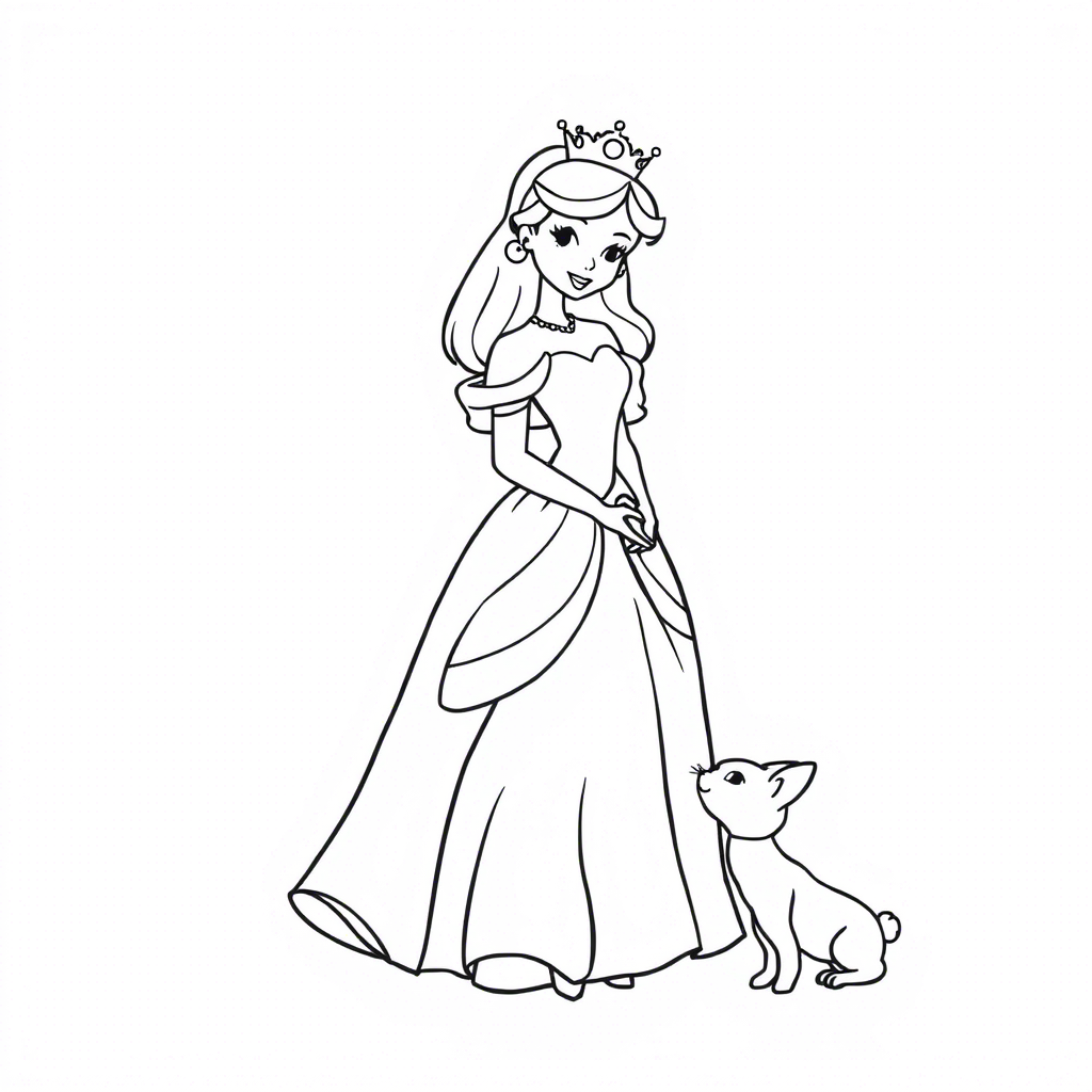 Coloriage Princesse et Chat